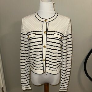 Ann Taylor Black and White Striped Cardigan